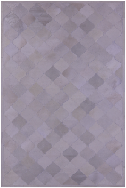 Lantern Tile White Champagne Natural Cowhide Hand Stitched Patchwork Rug - 6' 7" X 10' 0" - Golden Nile