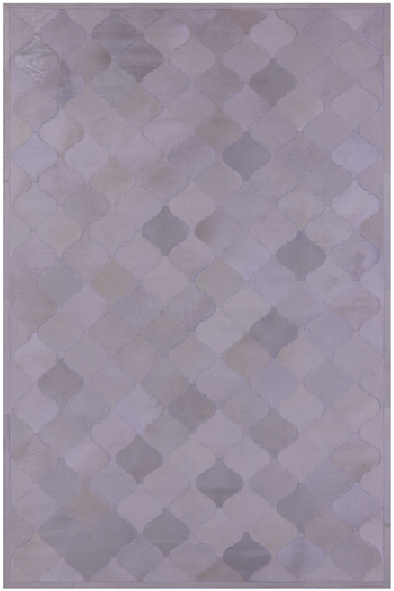 Lantern Tile White Champagne Natural Cowhide Hand Stitched Patchwork Rug - 6' 7" X 10' 0" - Golden Nile
