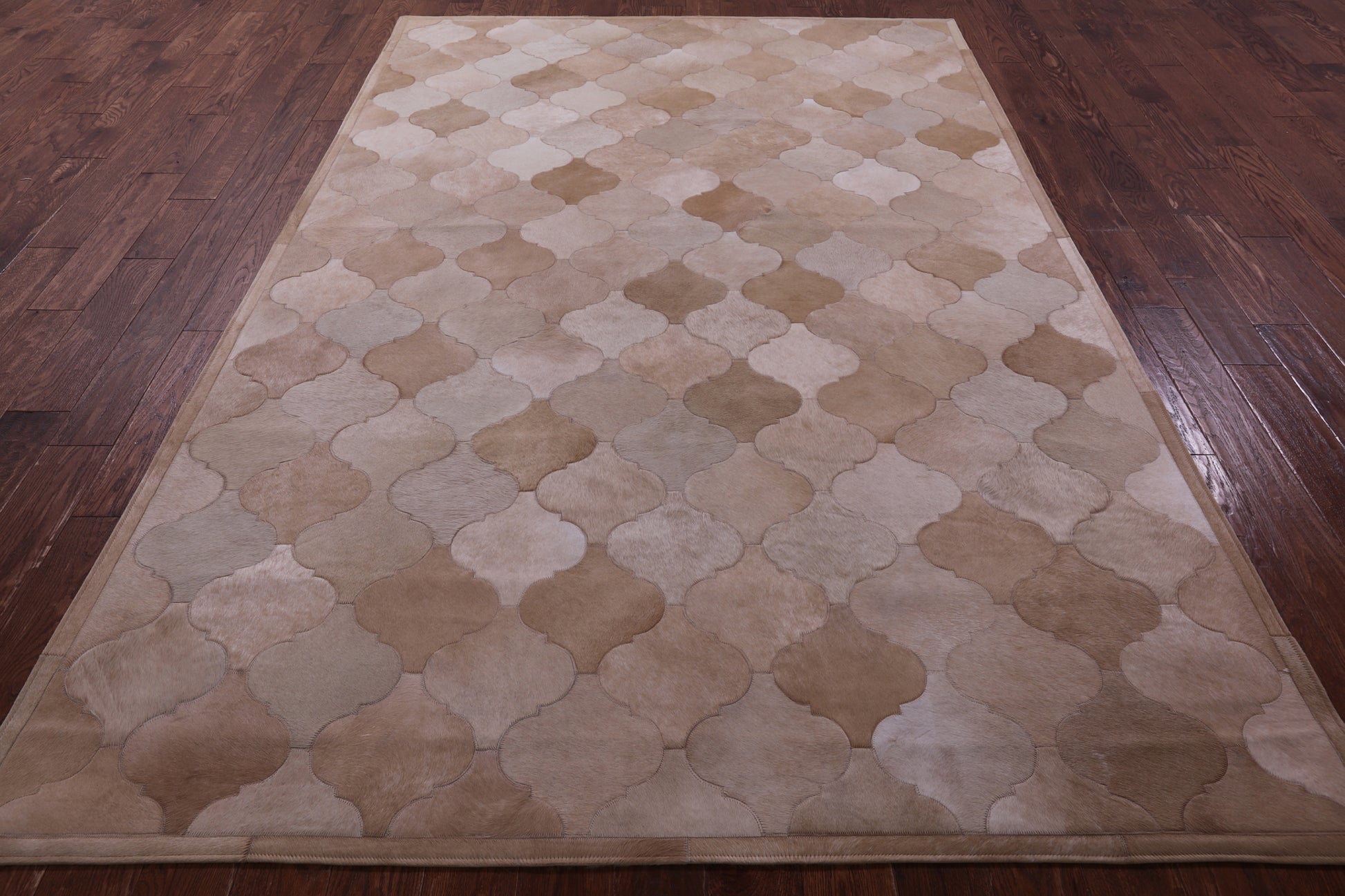 Lantern Tile Brown Natural Cowhide Hand Stitched Patchwork Rug - 6' 8" X 10' 0" - Golden Nile