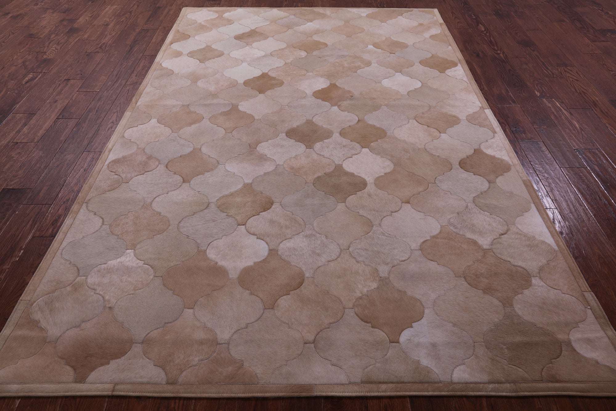 Lantern Tile Brown Natural Cowhide Hand Stitched Patchwork Rug - 6' 8" X 10' 0" - Golden Nile