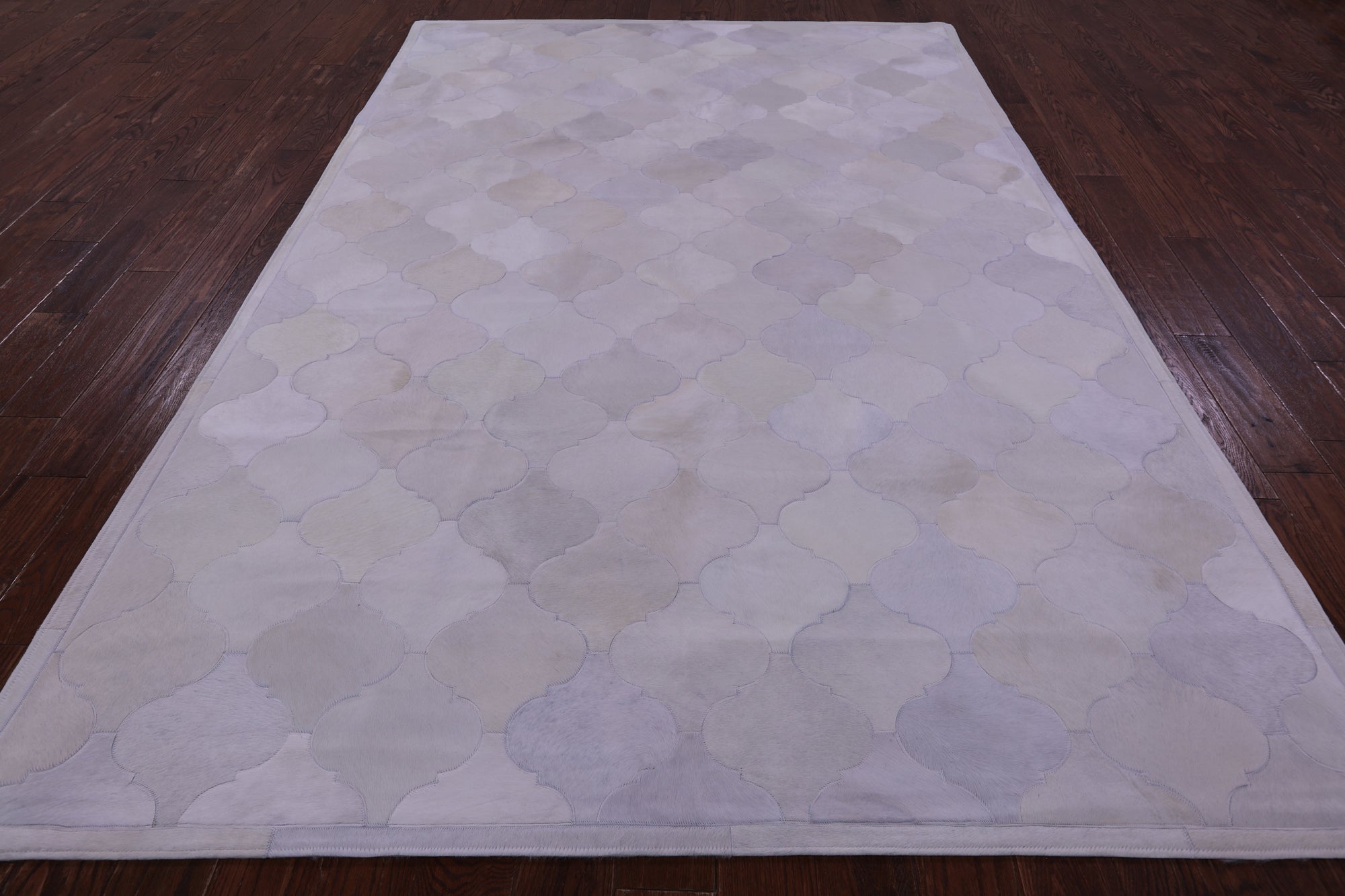 Lantern Tile White Natural Cowhide Hand Stitched Patchwork Rug - 6' 8" X 10' 0" - Golden Nile