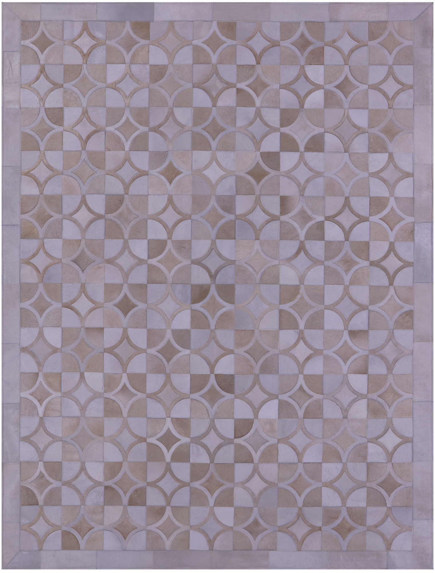 Brown & White Natural Cowhide Hand Stitched Patchwork Rug - 6' 4" X 8' 3" - Golden Nile