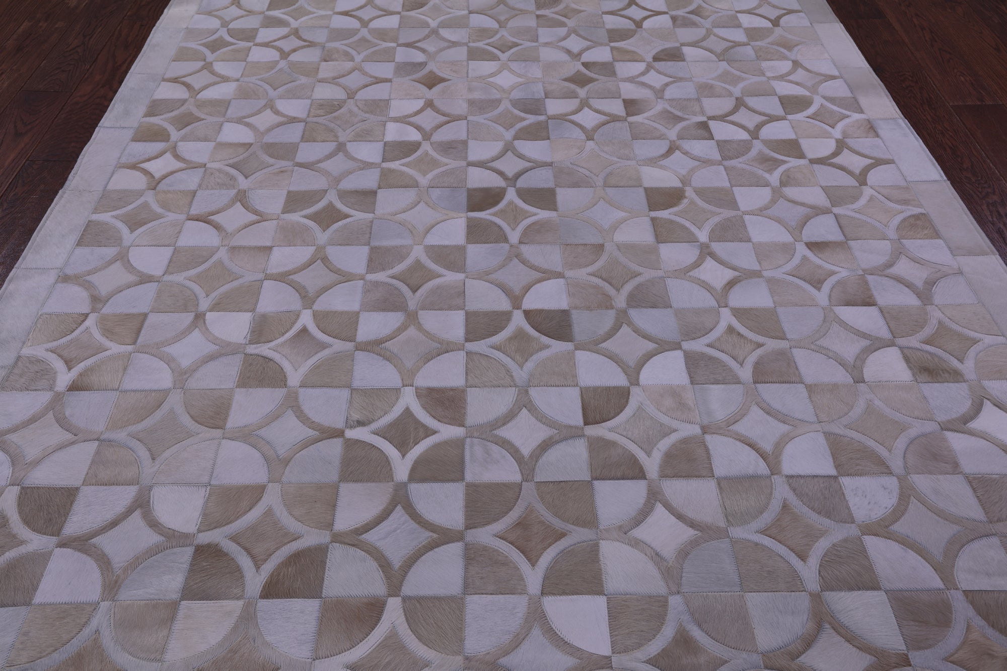 Brown & White Natural Cowhide Hand Stitched Patchwork Rug - 6' 4" X 8' 3" - Golden Nile