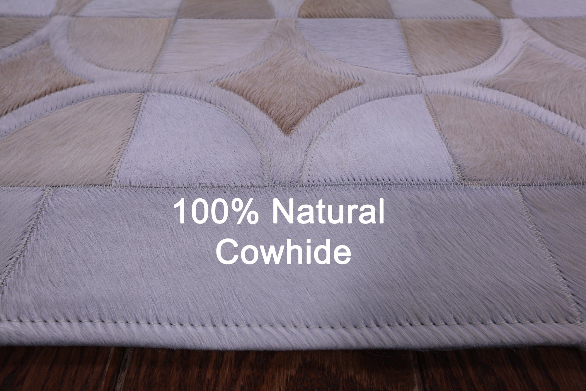 Brown & White Natural Cowhide Hand Stitched Patchwork Rug - 6' 4" X 8' 3" - Golden Nile