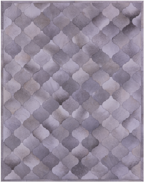 Lantern Tile Grey Natural Cowhide Hand Stitched Patchwork Rug - 6' 7" X 8' 3" - Golden Nile