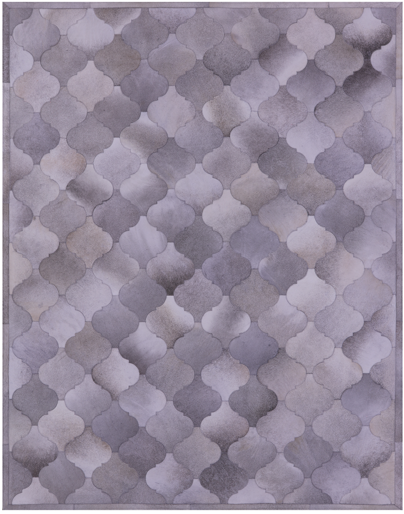 Lantern Tile Grey Natural Cowhide Hand Stitched Patchwork Rug - 6' 7" X 8' 3" - Golden Nile