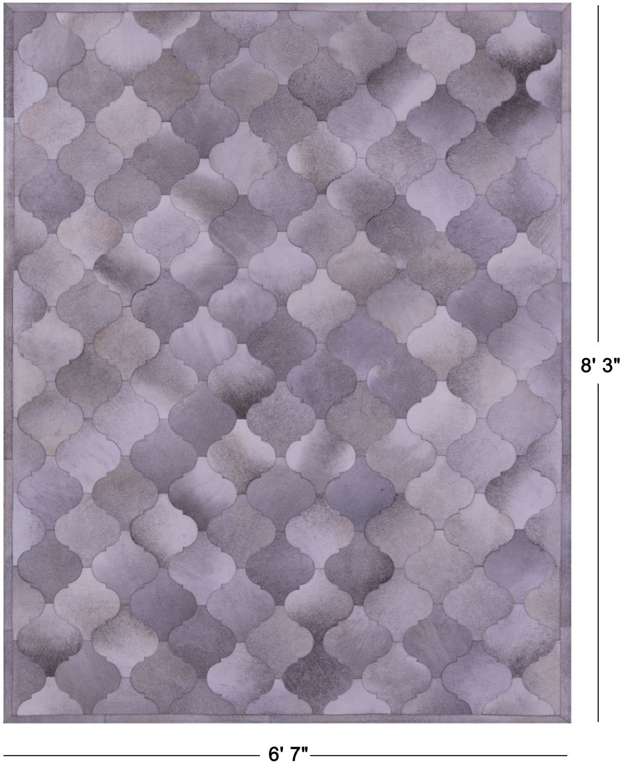 Lantern Tile Grey Natural Cowhide Hand Stitched Patchwork Rug - 6' 7" X 8' 3" - Golden Nile