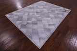 Lantern Tile Grey Natural Cowhide Hand Stitched Patchwork Rug - 6' 7" X 8' 3" - Golden Nile