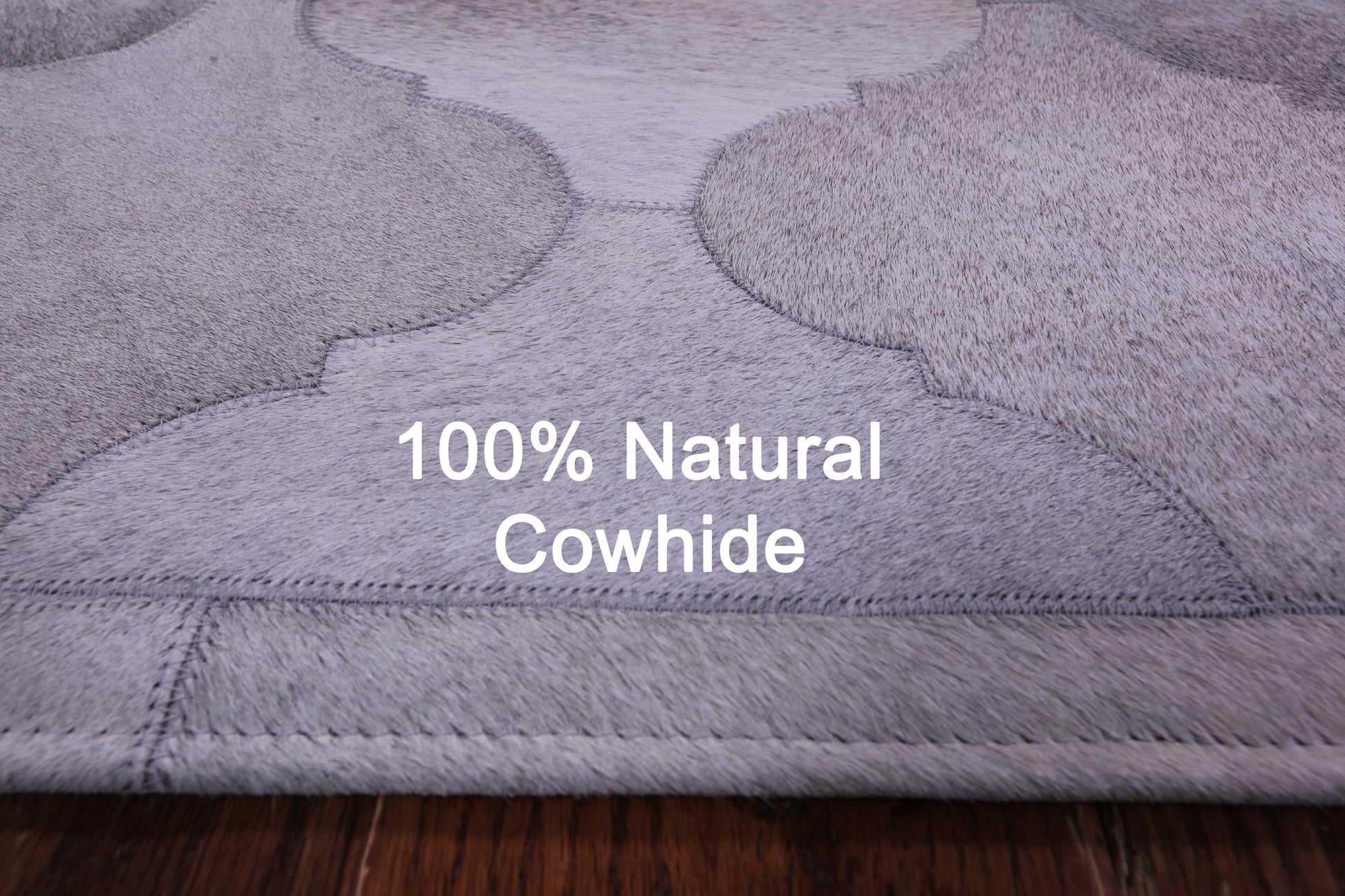 Lantern Tile Grey Natural Cowhide Hand Stitched Patchwork Rug - 6' 7" X 8' 3" - Golden Nile