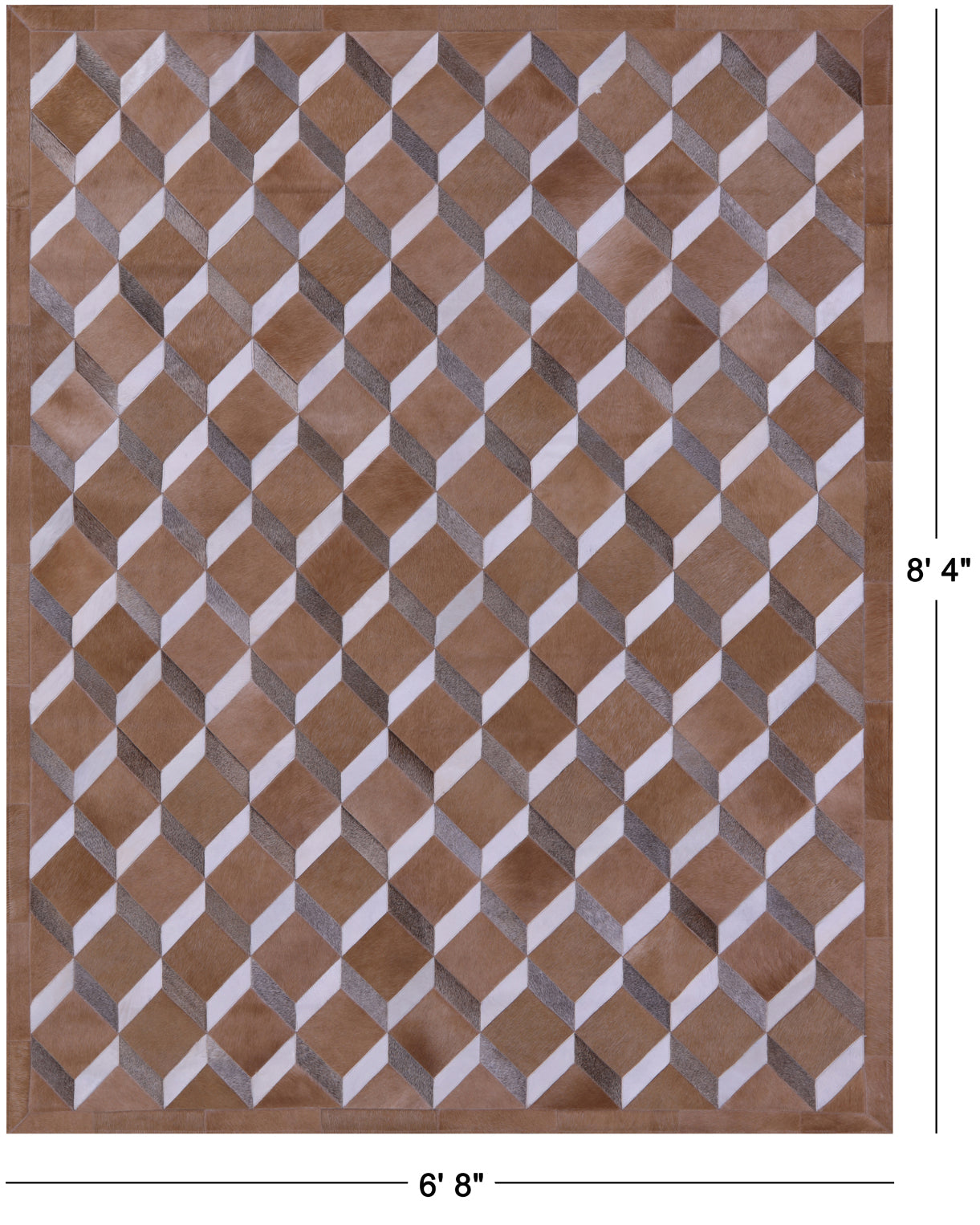 Brown & White Natural Cowhide Hand Stitched Patchwork Rug - 6' 8" X 8' 4" - Golden Nile