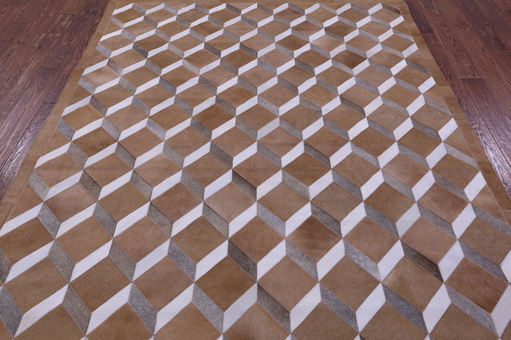 Brown & White Natural Cowhide Hand Stitched Patchwork Rug - 6' 8" X 8' 4" - Golden Nile