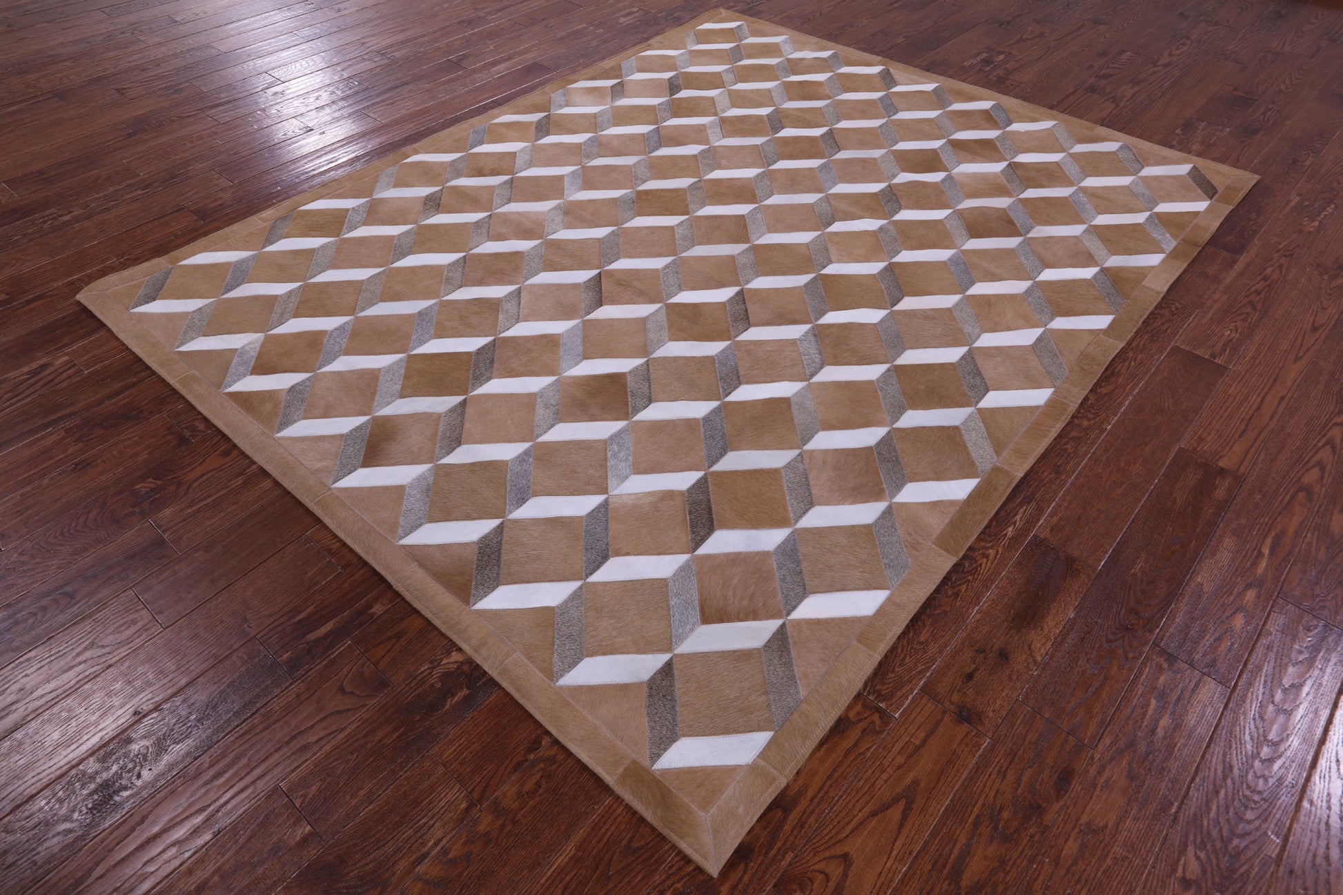 Brown & White Natural Cowhide Hand Stitched Patchwork Rug - 6' 8" X 8' 4" - Golden Nile