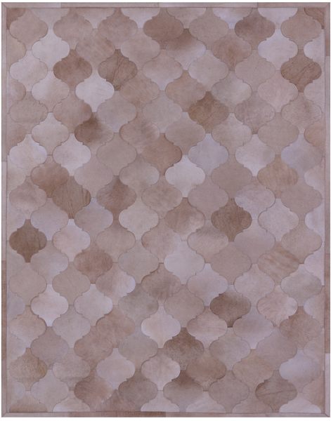 Lantern Tile Taupe Natural Cowhide Hand Stitched Patchwork Rug - 6' 8" X 8' 3" - Golden Nile