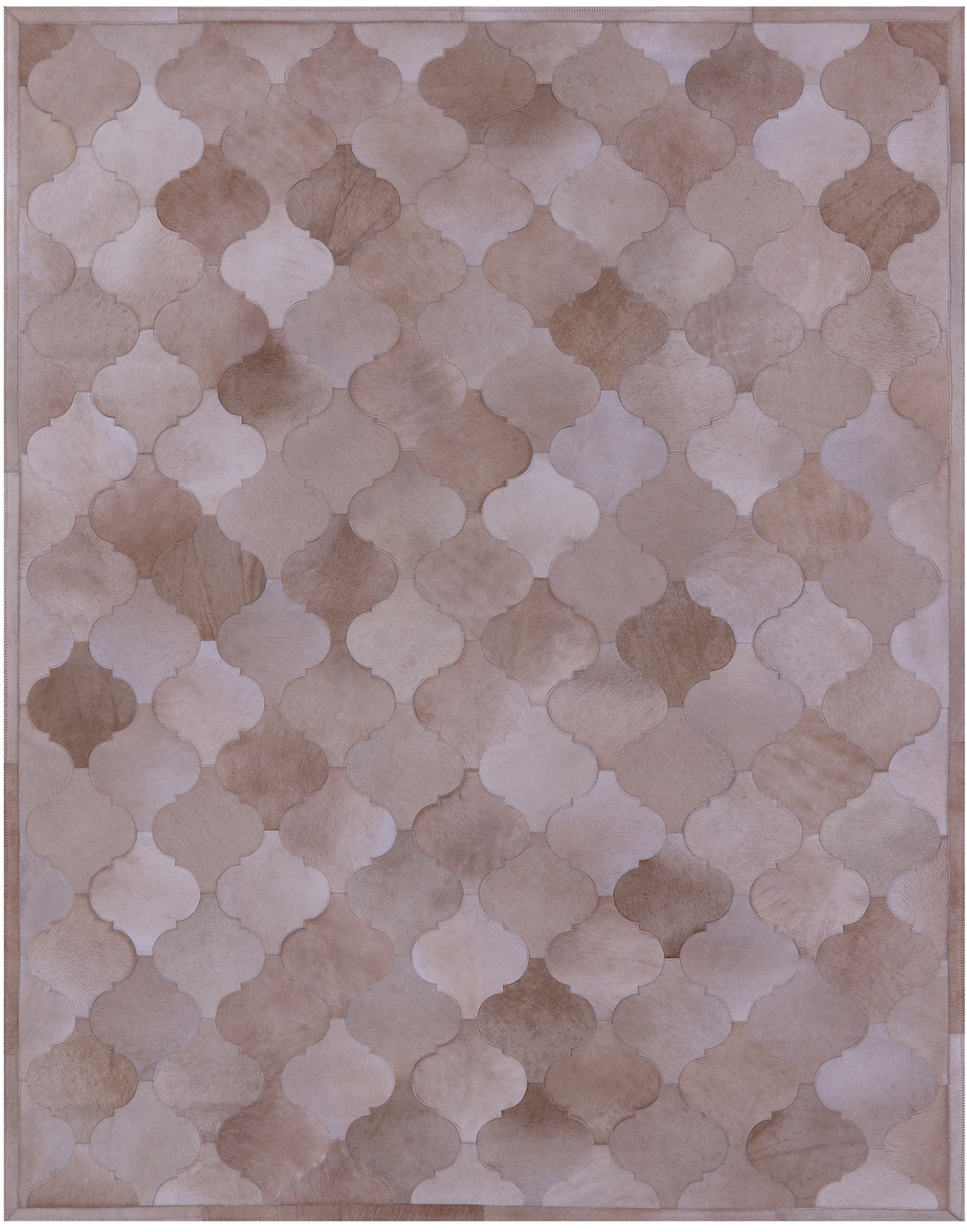 Lantern Tile Taupe Natural Cowhide Hand Stitched Patchwork Rug - 6' 8" X 8' 3" - Golden Nile