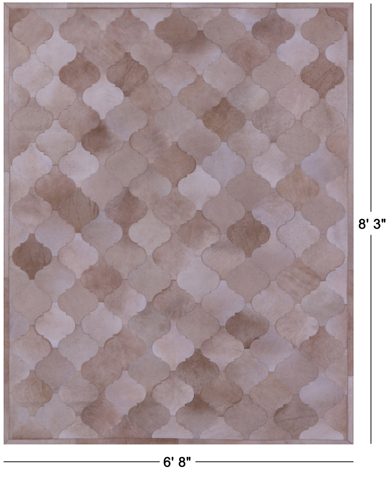 Lantern Tile Taupe Natural Cowhide Hand Stitched Patchwork Rug - 6' 8" X 8' 3" - Golden Nile
