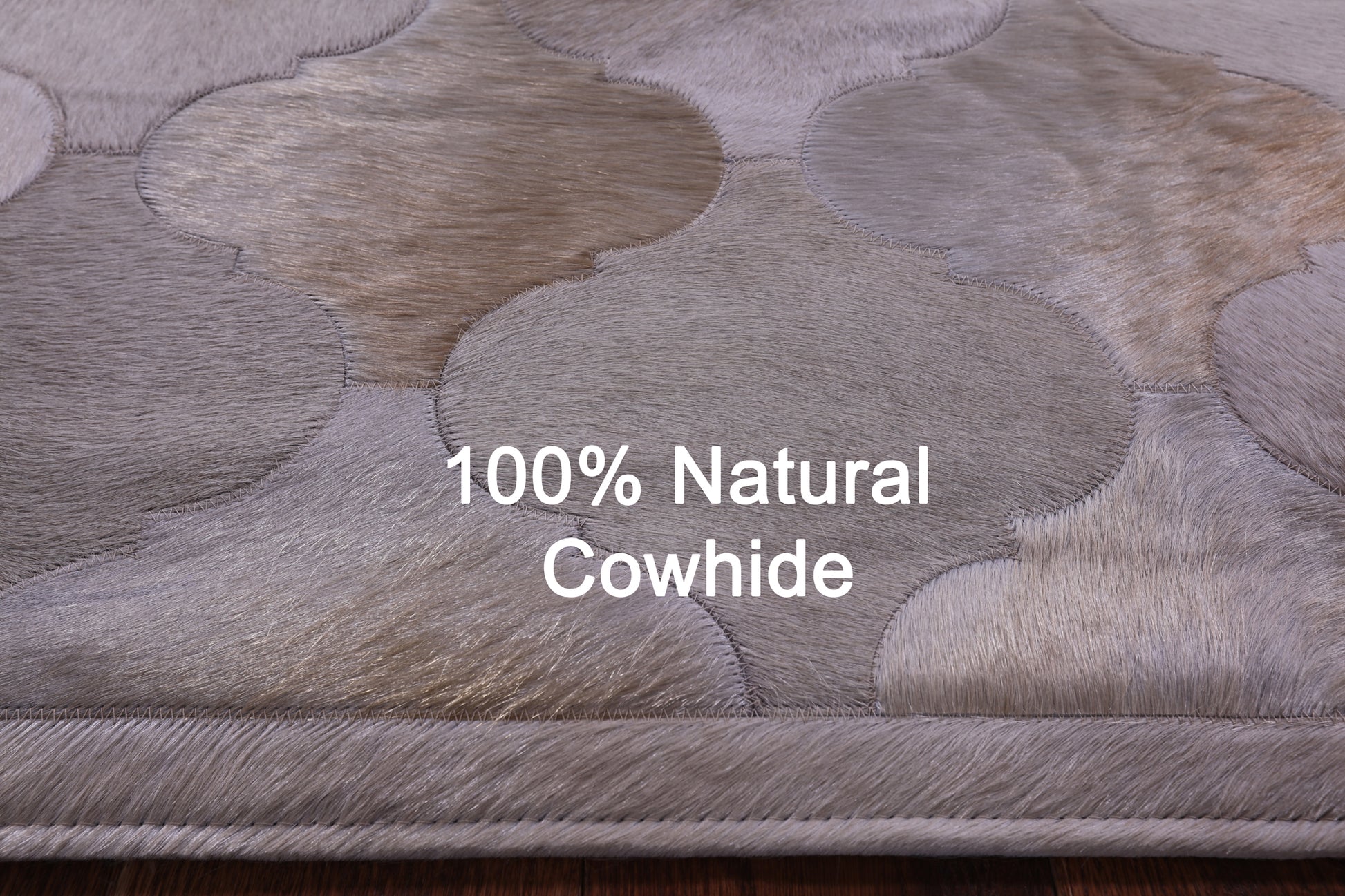 Lantern Tile Taupe Natural Cowhide Hand Stitched Patchwork Rug - 6' 8" X 8' 4" - Golden Nile