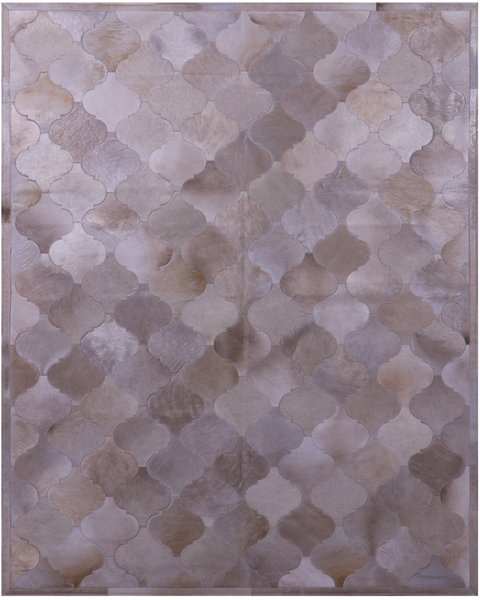 Lantern Tile Taupe Natural Cowhide Hand Stitched Patchwork Rug - 6' 8" X 8' 4" - Golden Nile