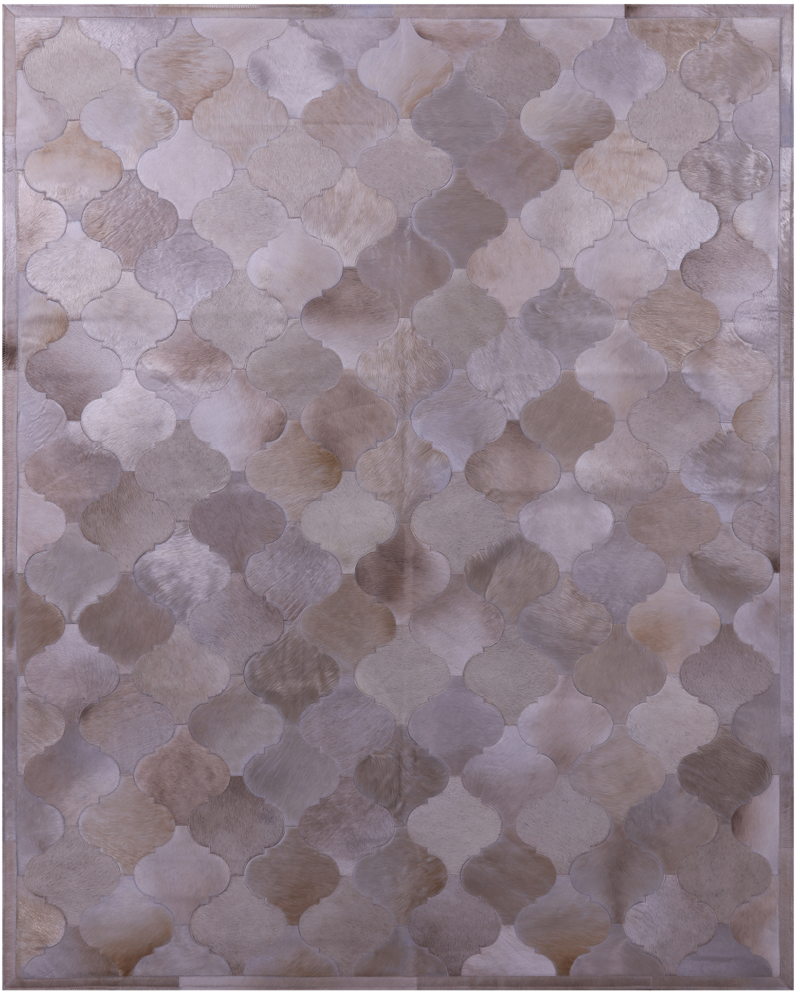 Lantern Tile Taupe Natural Cowhide Hand Stitched Patchwork Rug - 6' 8" X 8' 4" - Golden Nile