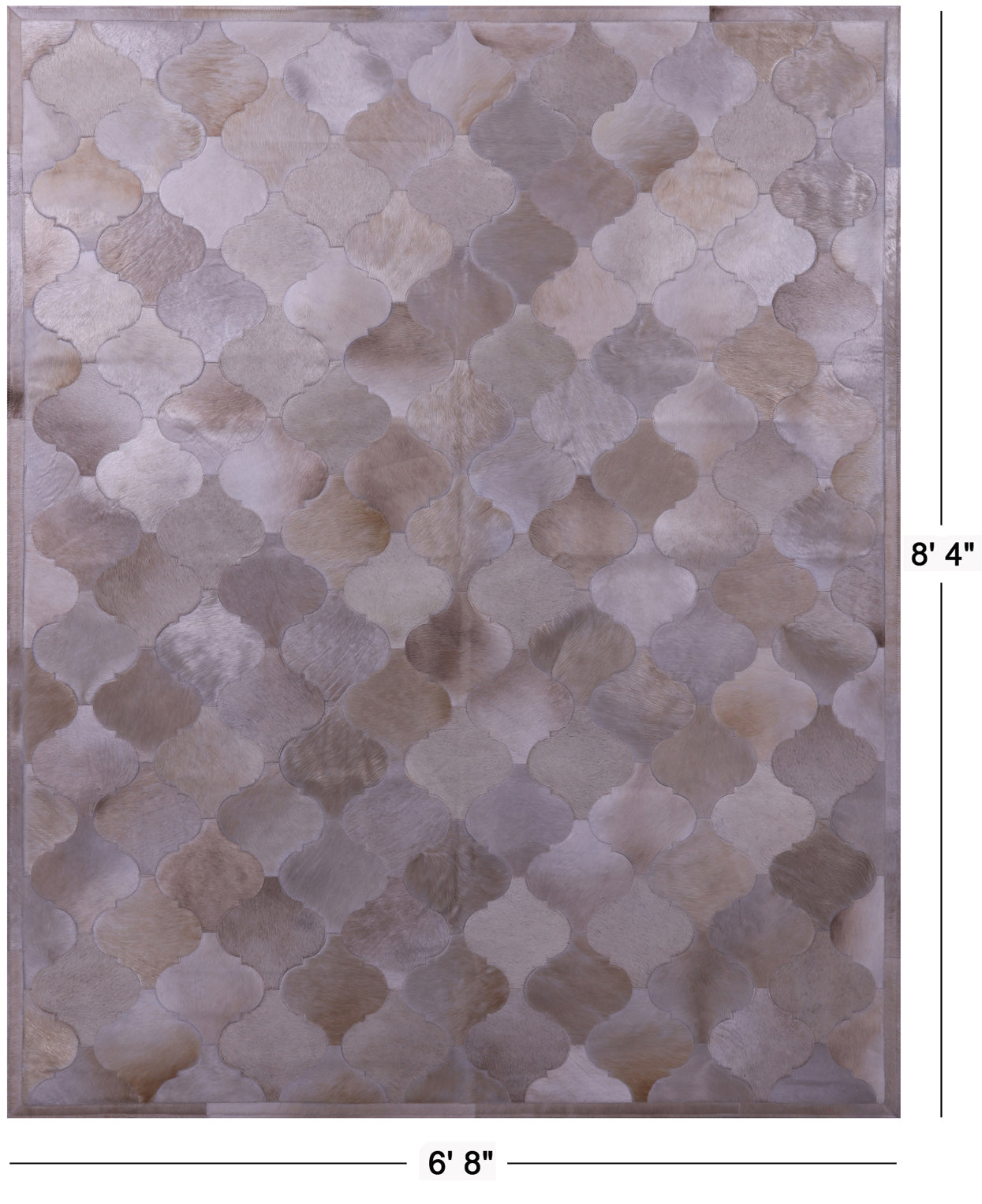 Lantern Tile Taupe Natural Cowhide Hand Stitched Patchwork Rug - 6' 8" X 8' 4" - Golden Nile