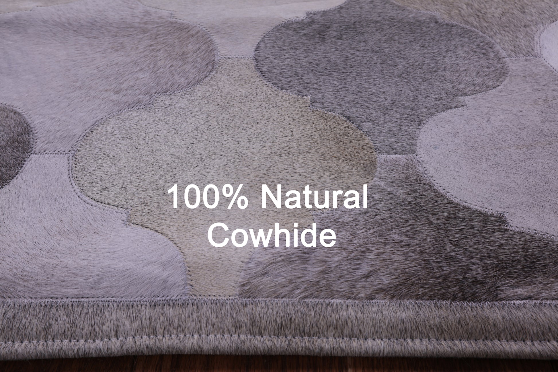 Lantern Tile Grey Natural Cowhide Hand Stitched Patchwork Rug - 6' 8" X 8' 3" - Golden Nile