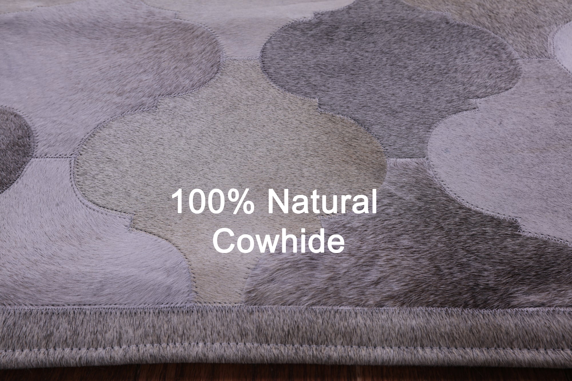 Lantern Tile Grey Natural Cowhide Hand Stitched Patchwork Rug - 6' 8" X 8' 3" - Golden Nile