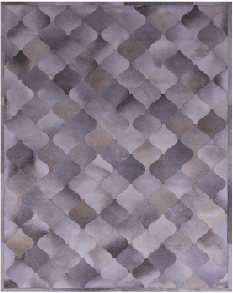 Lantern Tile Grey Natural Cowhide Hand Stitched Patchwork Rug - 6' 8" X 8' 3" - Golden Nile