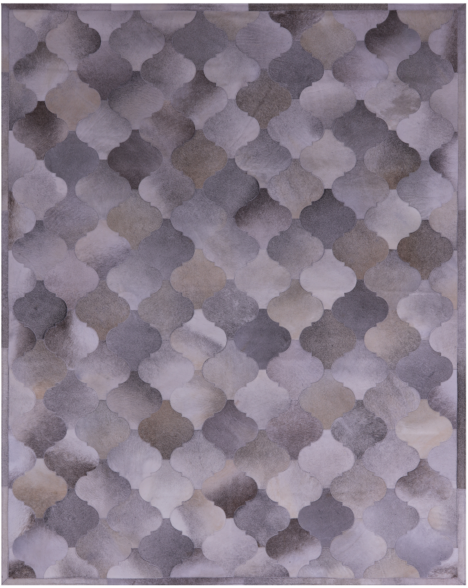 Lantern Tile Grey Natural Cowhide Hand Stitched Patchwork Rug - 6' 8" X 8' 3" - Golden Nile