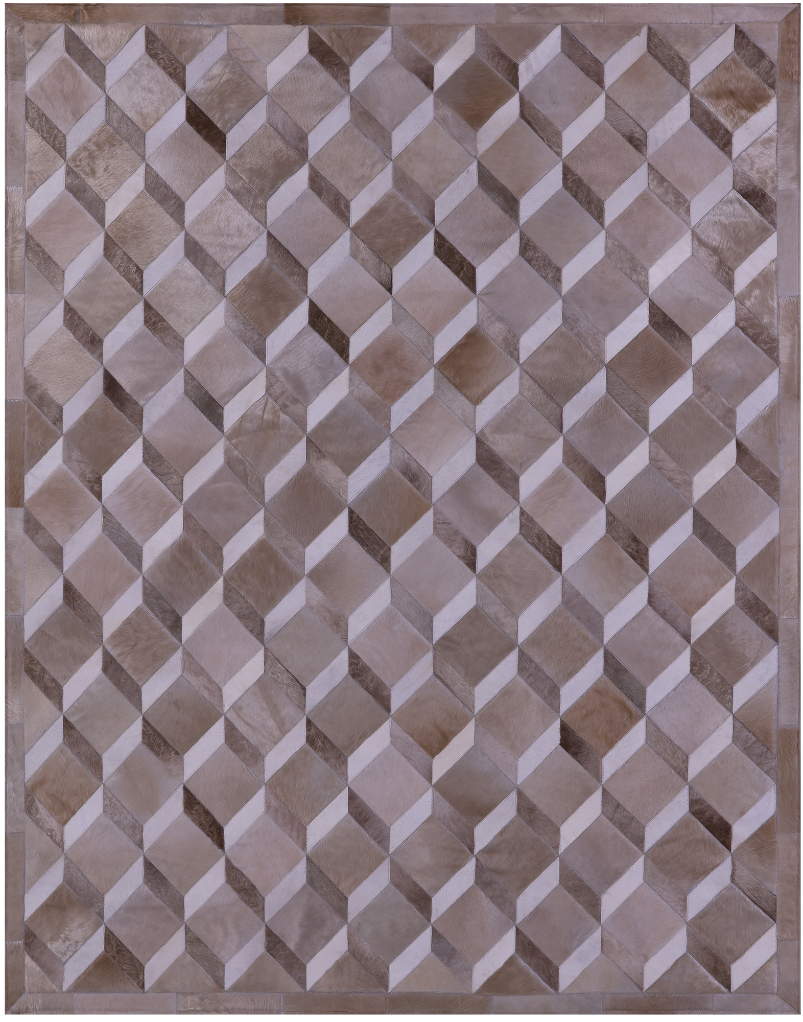 Brown & Whitey Natural Cowhide Hand Stitched Patchwork Rug - 6' 8" X 8' 4" - Golden Nile