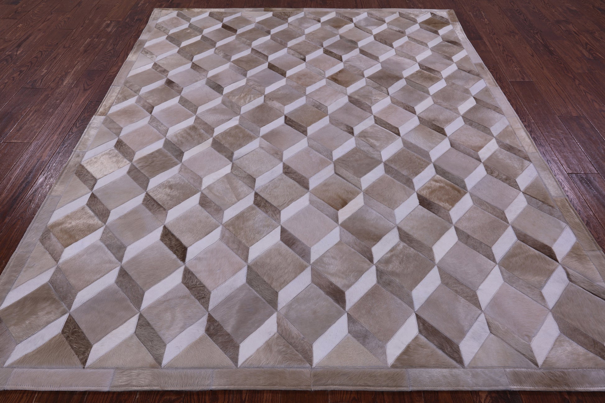 Brown & Whitey Natural Cowhide Hand Stitched Patchwork Rug - 6' 8" X 8' 4" - Golden Nile