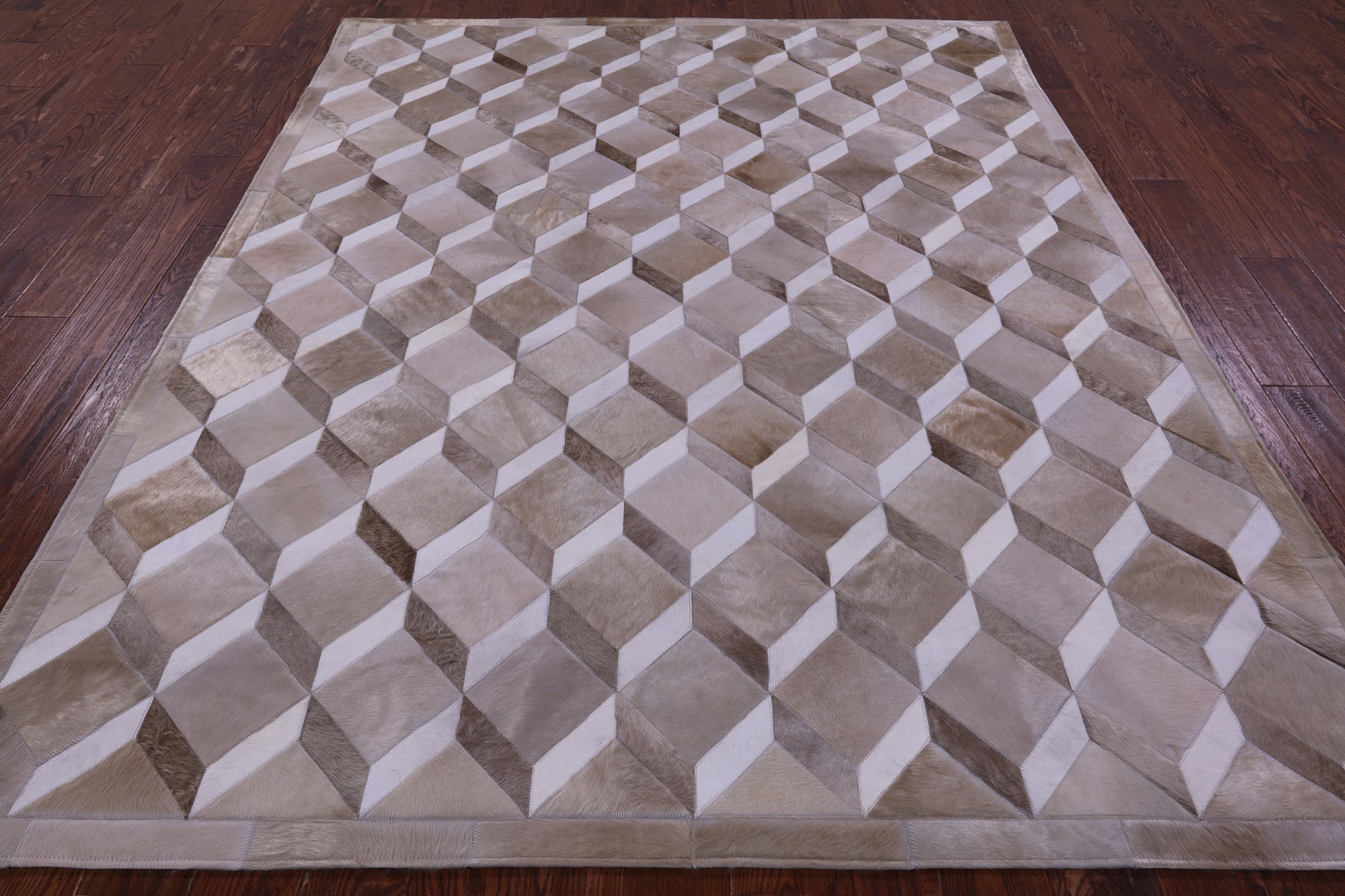 Brown & Whitey Natural Cowhide Hand Stitched Patchwork Rug - 6' 8" X 8' 4" - Golden Nile