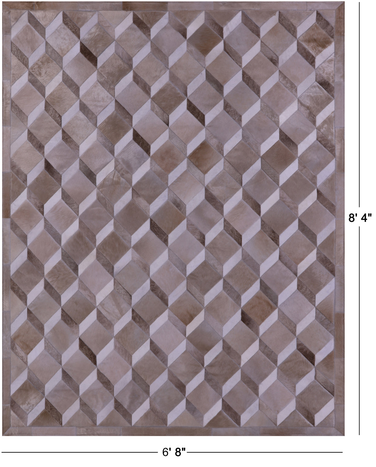 Brown & Whitey Natural Cowhide Hand Stitched Patchwork Rug - 6' 8" X 8' 4" - Golden Nile