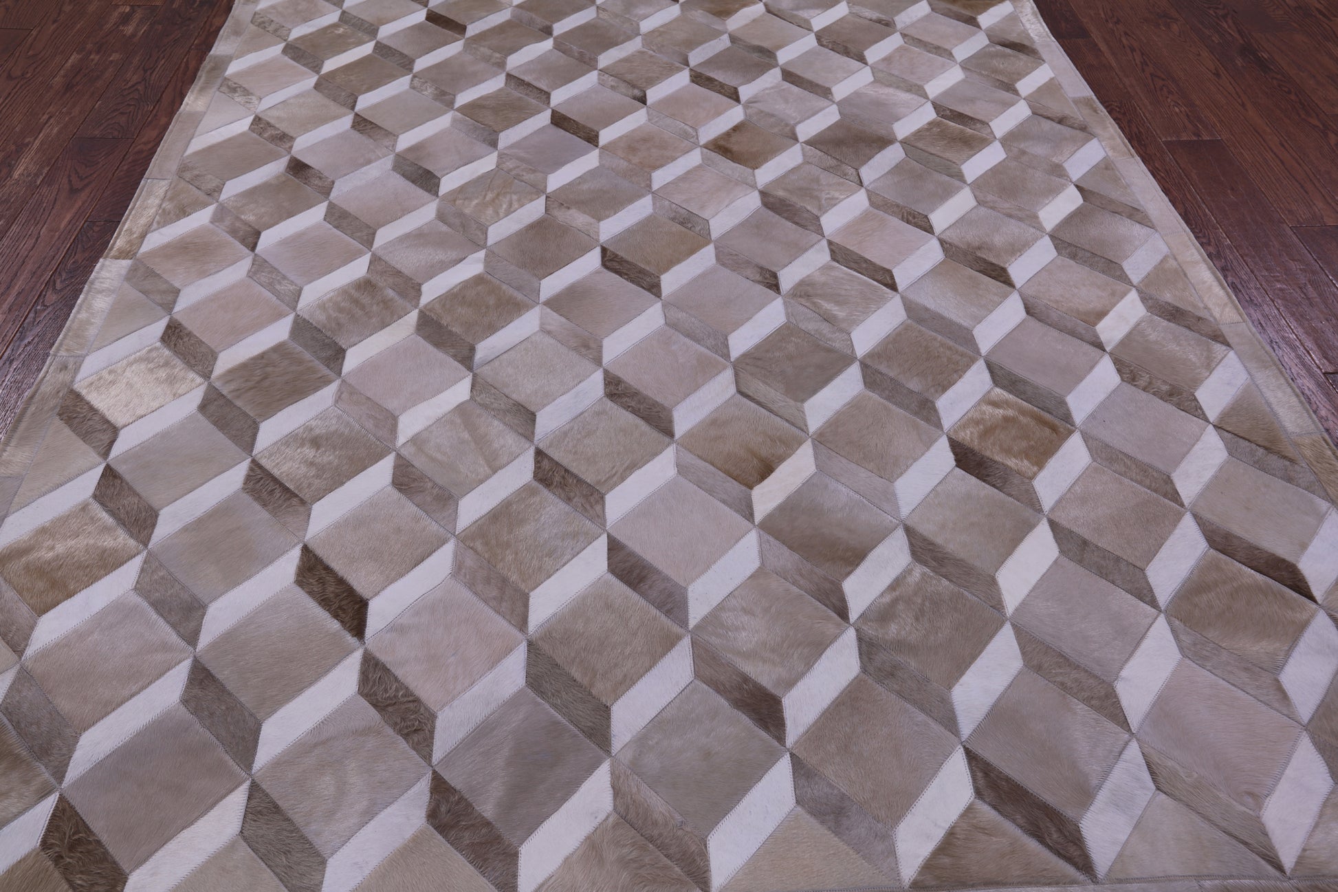 Brown & Whitey Natural Cowhide Hand Stitched Patchwork Rug - 6' 8" X 8' 4" - Golden Nile