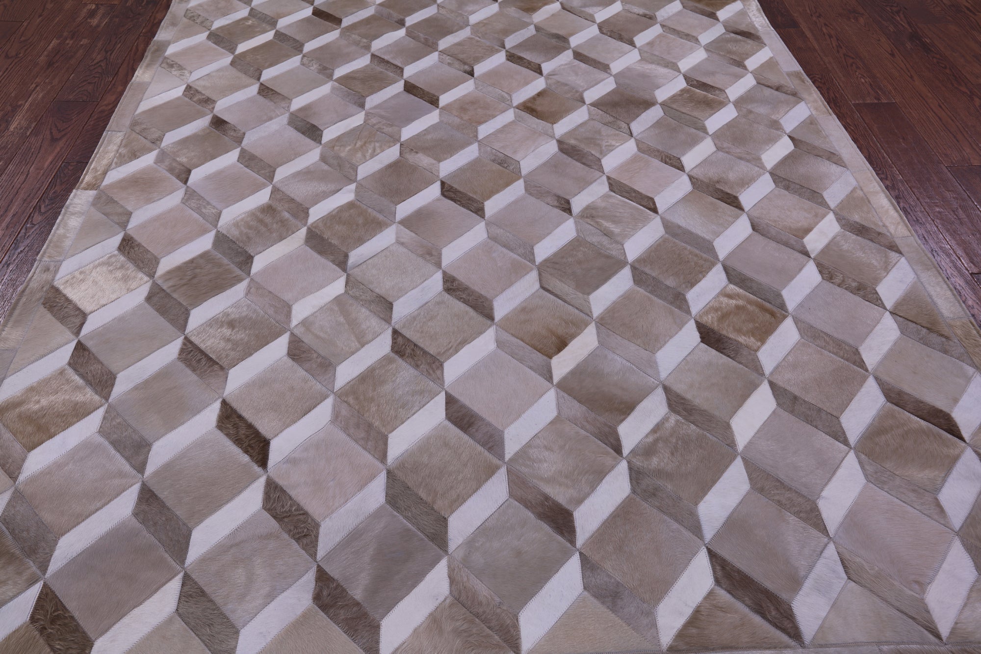 Brown & Whitey Natural Cowhide Hand Stitched Patchwork Rug - 6' 8" X 8' 4" - Golden Nile