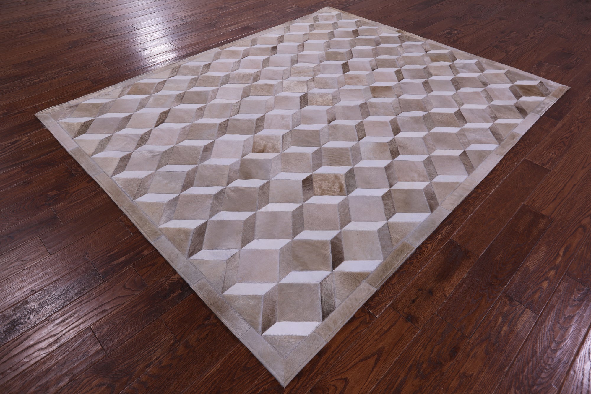 Brown & Whitey Natural Cowhide Hand Stitched Patchwork Rug - 6' 8" X 8' 4" - Golden Nile