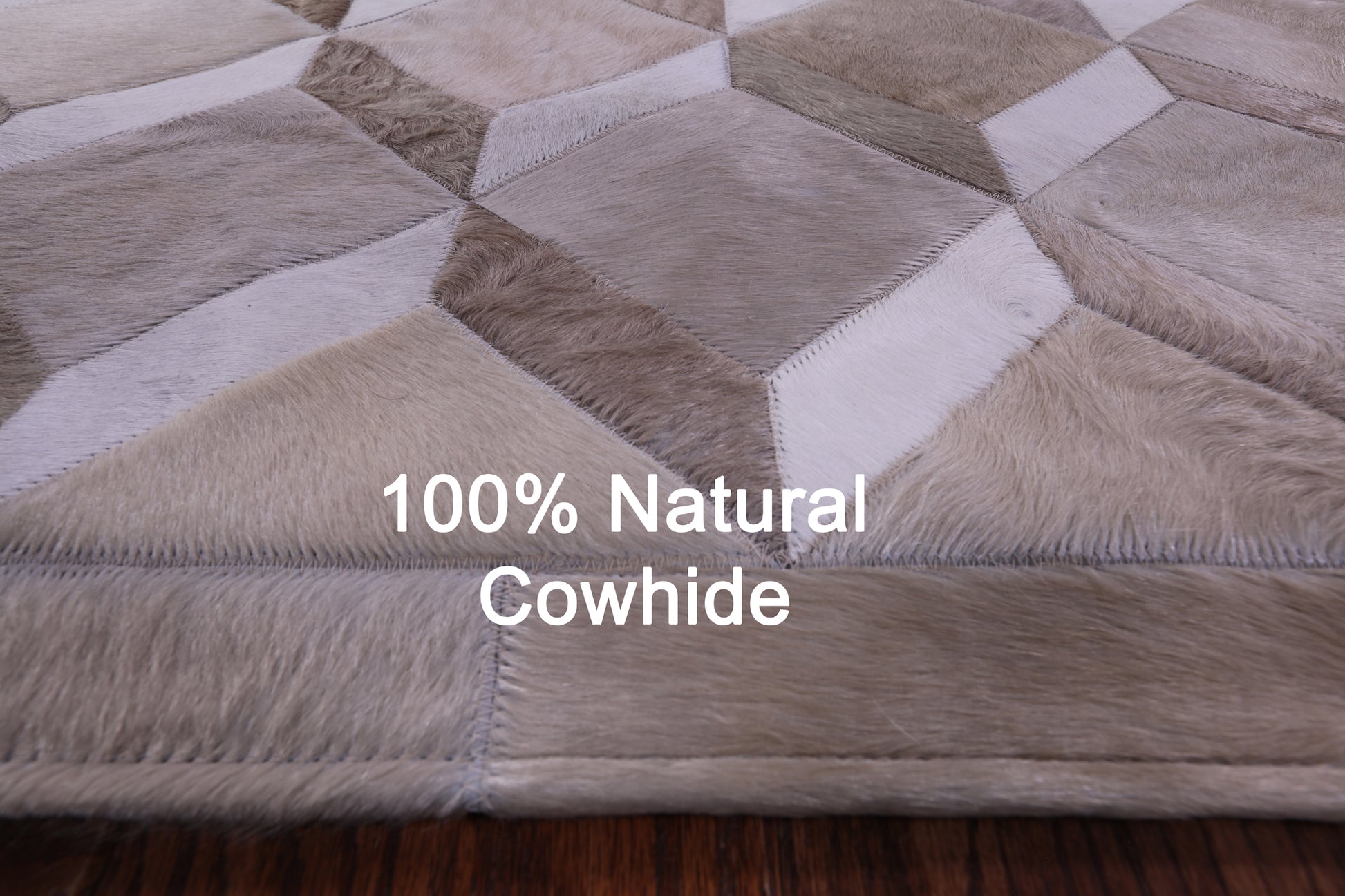 Brown & Whitey Natural Cowhide Hand Stitched Patchwork Rug - 6' 8" X 8' 4" - Golden Nile