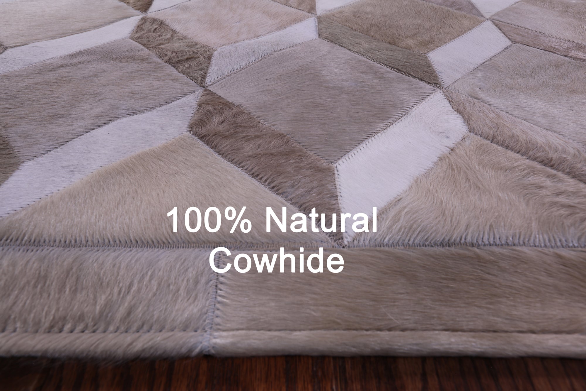 Brown & Whitey Natural Cowhide Hand Stitched Patchwork Rug - 6' 8" X 8' 4" - Golden Nile