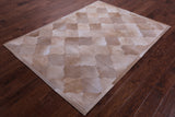 Lantern Tile Light Brown Natural Cowhide Hand Stitched Patchwork Rug - 4' 10" X 6' 7" - Golden Nile