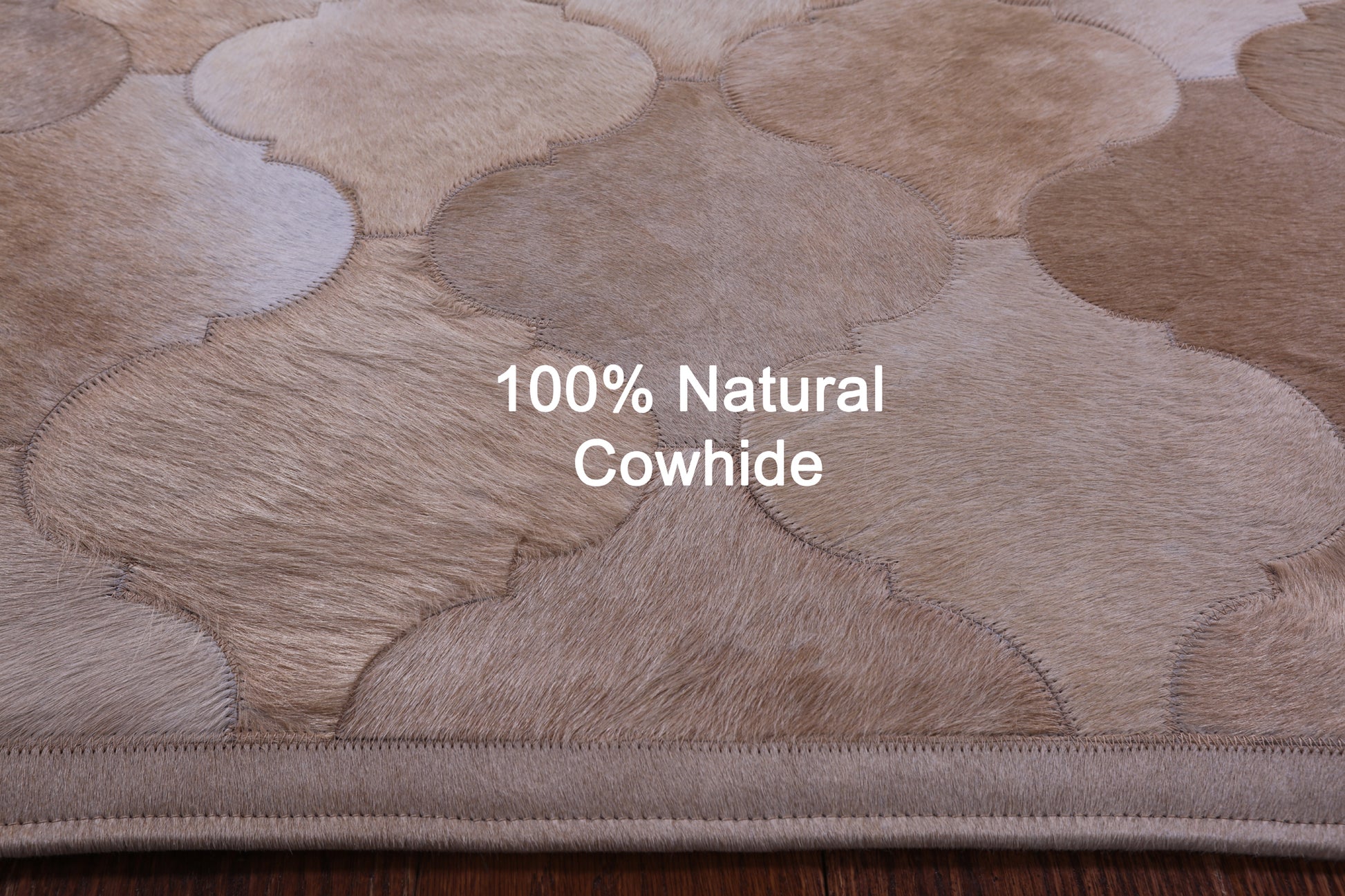 Lantern Tile Light Brown Natural Cowhide Hand Stitched Patchwork Rug - 4' 10" X 6' 7" - Golden Nile