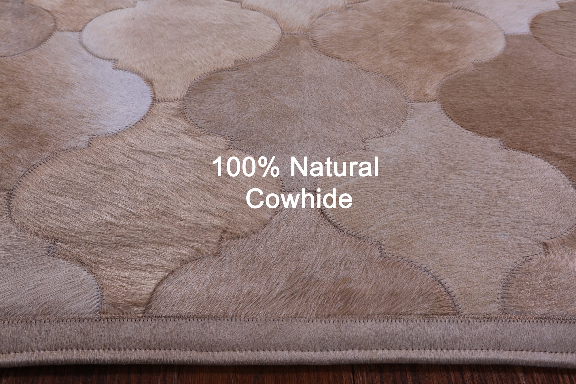 Lantern Tile Light Brown Natural Cowhide Hand Stitched Patchwork Rug - 4' 10" X 6' 7" - Golden Nile