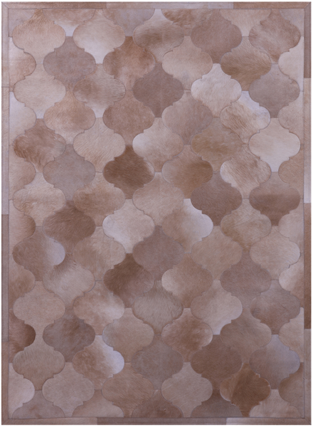 Lantern Tile Light Brown Natural Cowhide Hand Stitched Patchwork Rug - 4' 10" X 6' 7" - Golden Nile