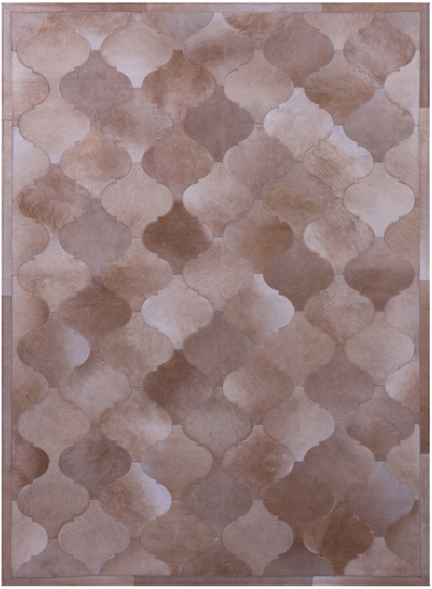 Lantern Tile Light Brown Natural Cowhide Hand Stitched Patchwork Rug - 4' 10" X 6' 7" - Golden Nile