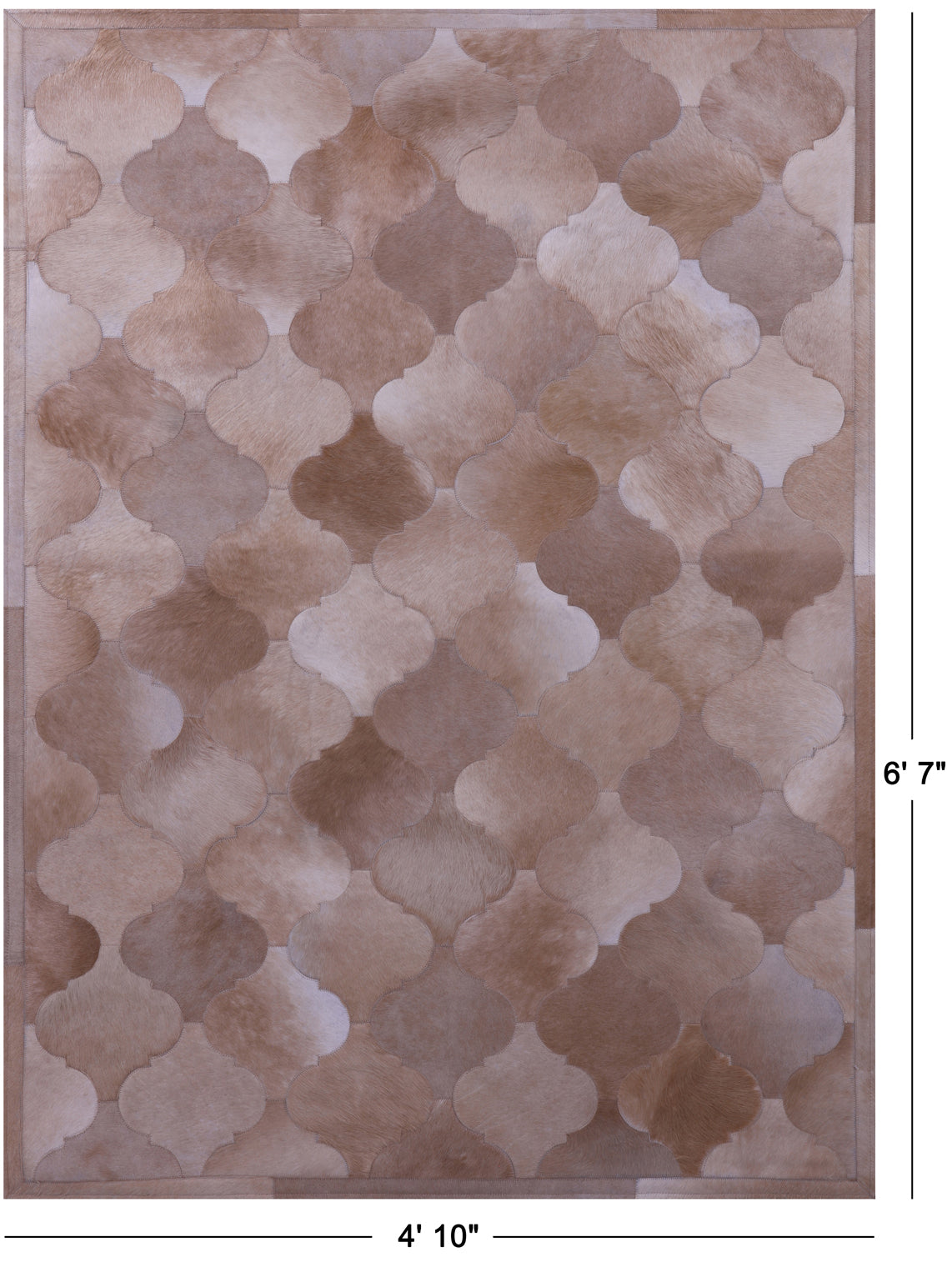 Lantern Tile Light Brown Natural Cowhide Hand Stitched Patchwork Rug - 4' 10" X 6' 7" - Golden Nile