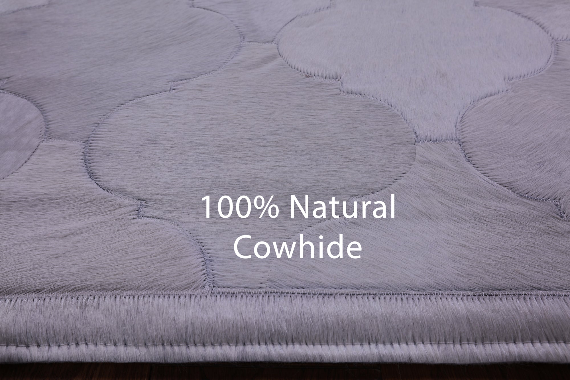 Lantern Tile White Natural Cowhide Hand Stitched Patchwork Rug - 4' 10" X 6' 7" - Golden Nile