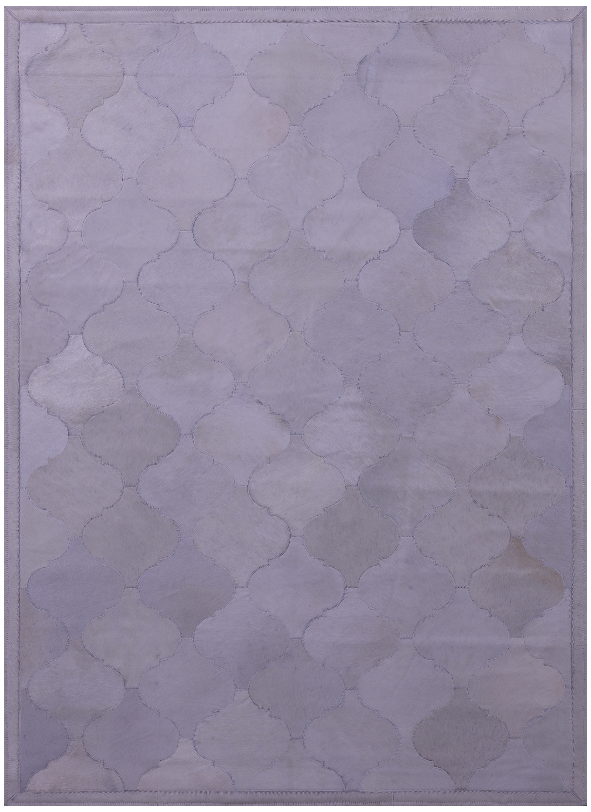 Lantern Tile White Natural Cowhide Hand Stitched Patchwork Rug - 4' 10" X 6' 7" - Golden Nile