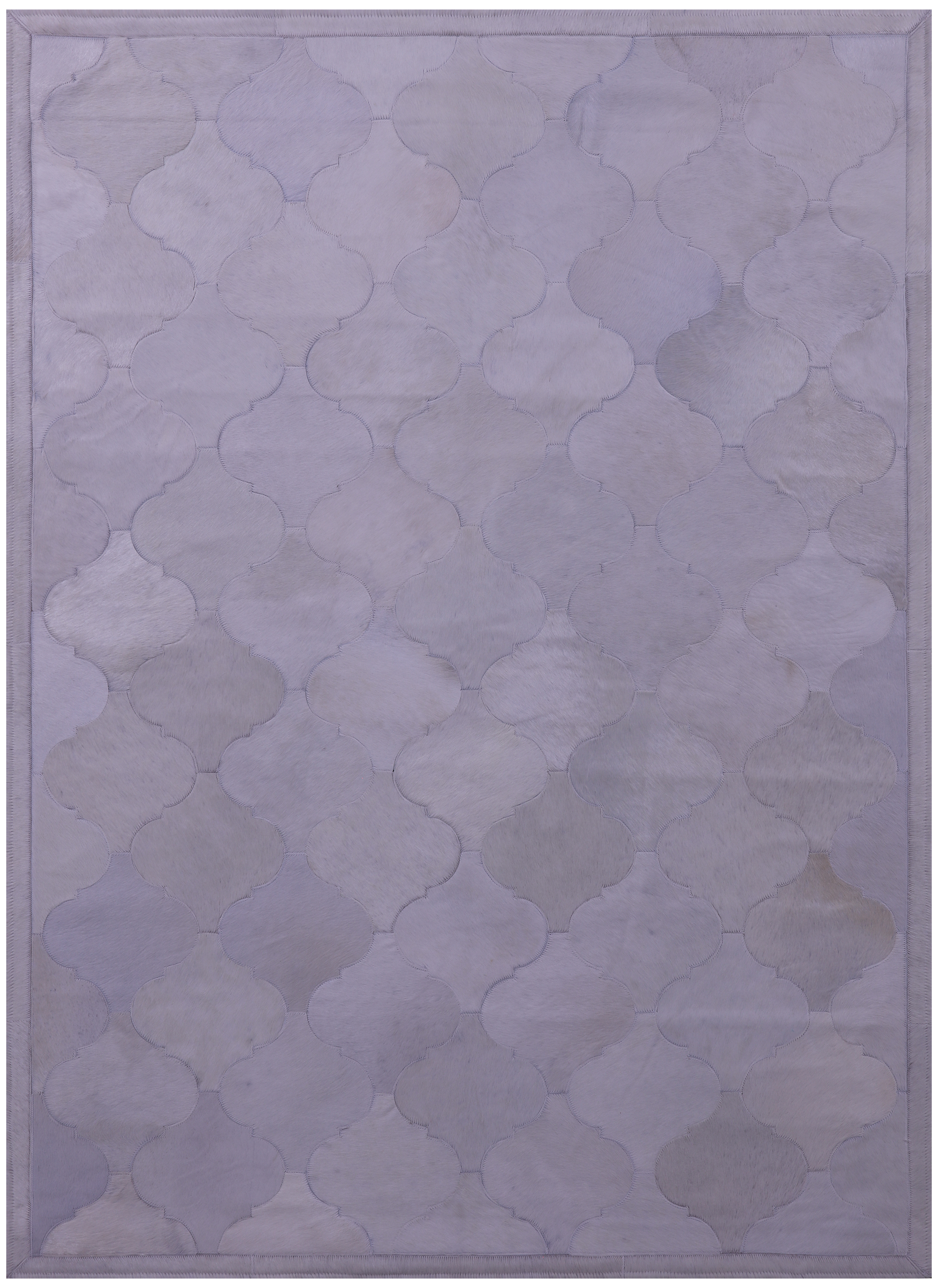 Lantern Tile White Natural Cowhide Hand Stitched Patchwork Rug - 4' 10" X 6' 7" - Golden Nile