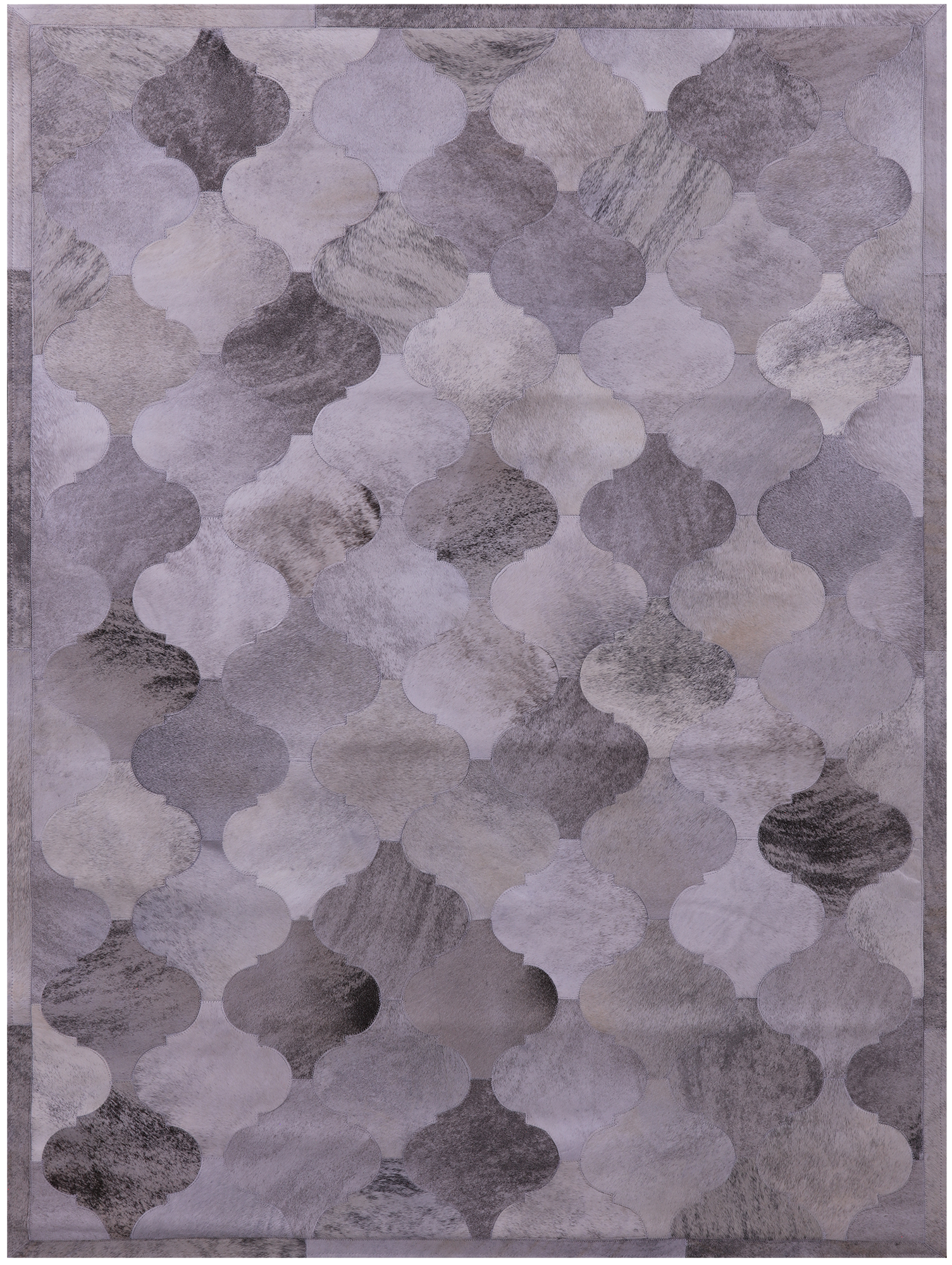 Lantern Tile Grey Brindle Natural Cowhide Hand Stitched Patchwork Rug - 4' 10" X 6' 7" - Golden Nile