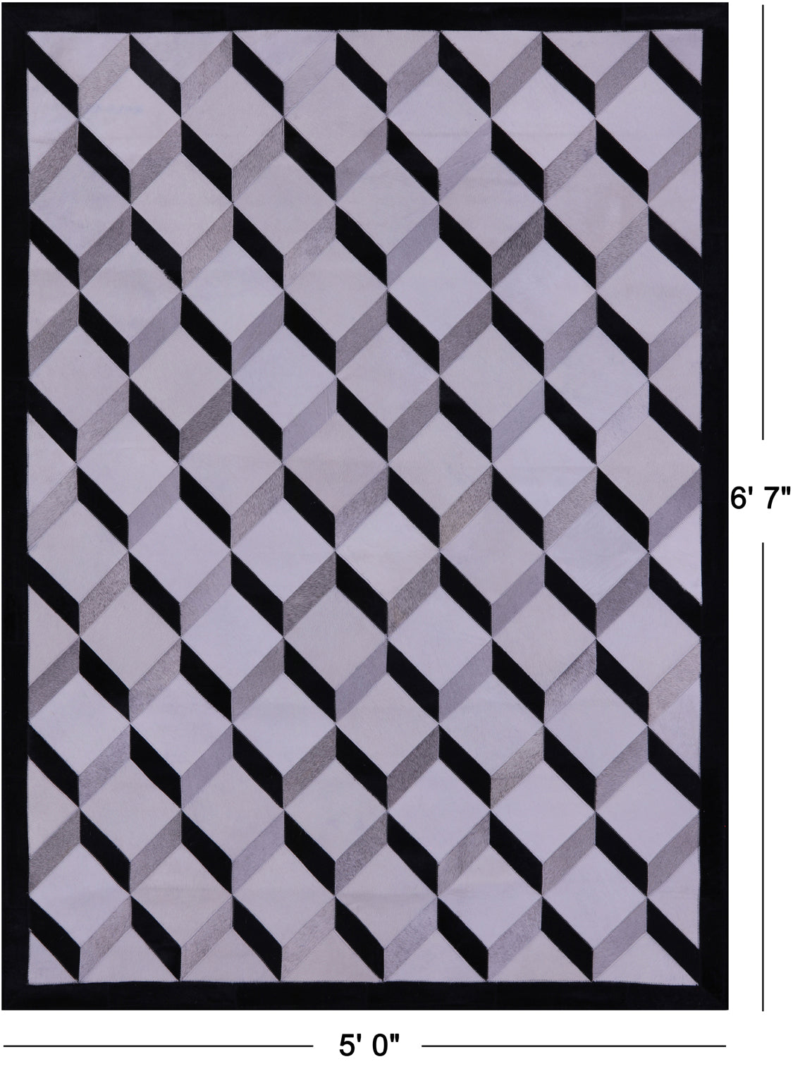 Black & White & Grey Natural Cowhide Hand Stitched Patchwork Rug - 5' 0" X 6' 7" - Golden Nile