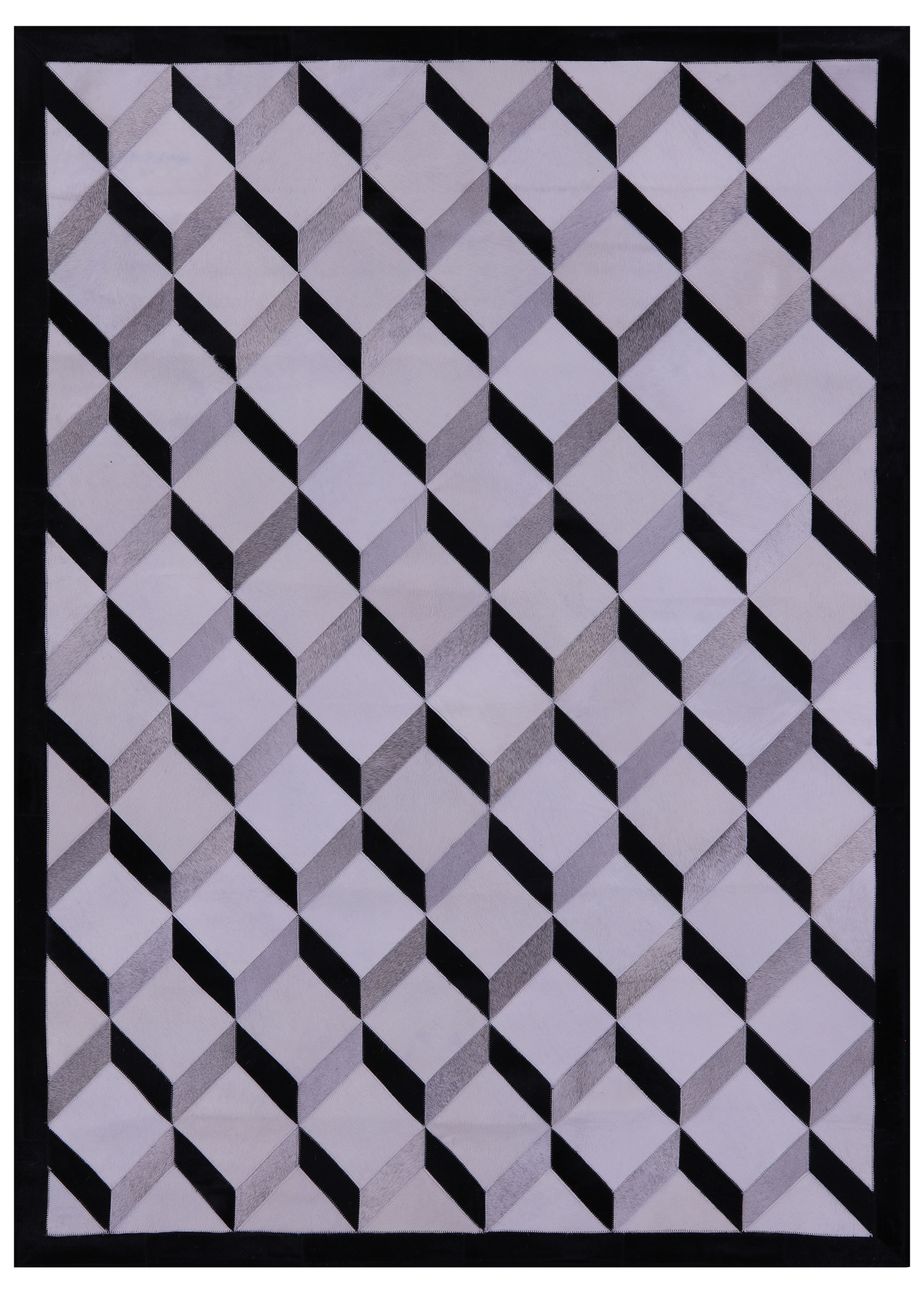 Black & White & Grey Natural Cowhide Hand Stitched Patchwork Rug - 5' 0" X 6' 7" - Golden Nile