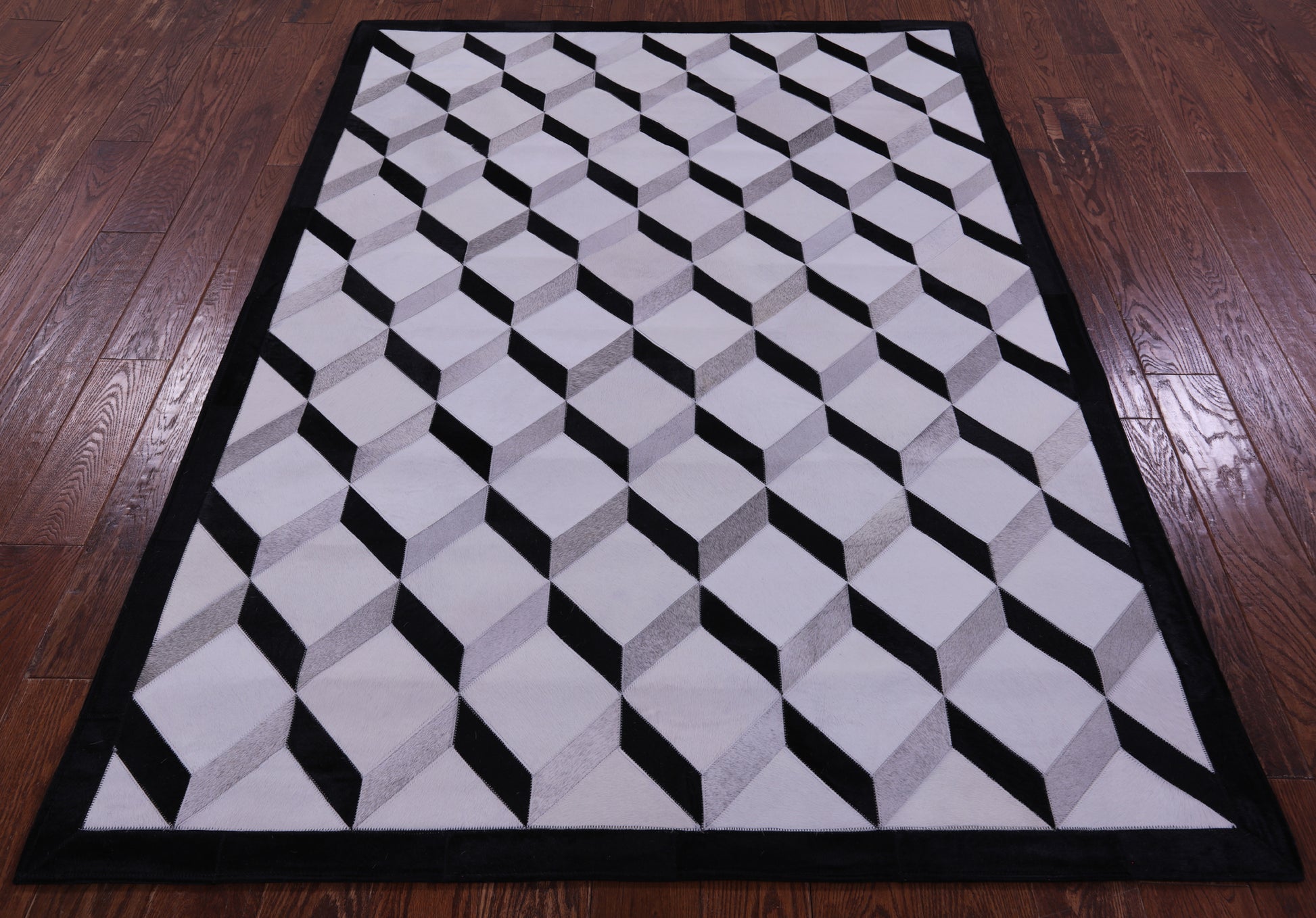 Black & White & Grey Natural Cowhide Hand Stitched Patchwork Rug - 5' 0" X 6' 7" - Golden Nile