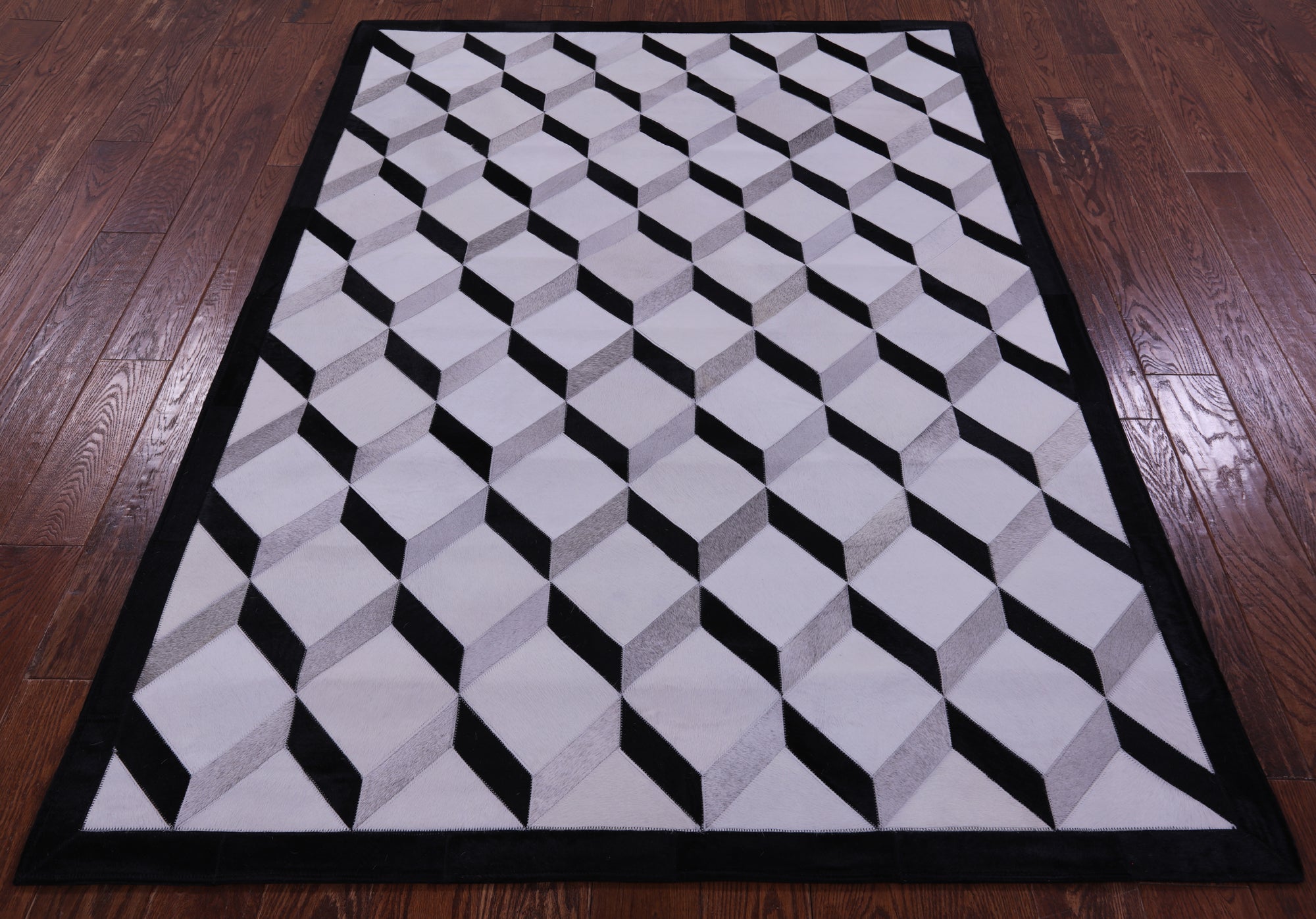 Black & White & Grey Natural Cowhide Hand Stitched Patchwork Rug - 5' 0" X 6' 7" - Golden Nile